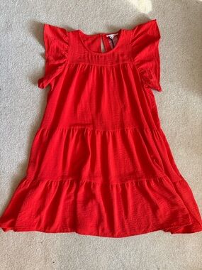 Orange Tiered Flutter Sleeve Dress